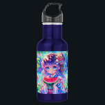 Cute Anime Girl Eating Watermelon on a Summer Day Stainless Steel Water Bottle<br><div class="desc">Adorable little anime girl eating watermelon on a hot summer day,  cute colorful cartoon in blue,  purple and pink.</div>