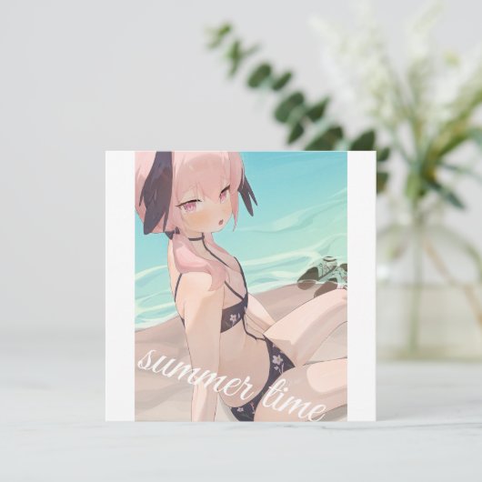 Cute anime girl enjoying summer time on the beach (Standing Front)