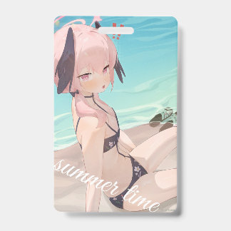 Cute anime girl enjoying summer time on the beach badge