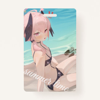 Cute anime girl enjoying summer time on the beach badge