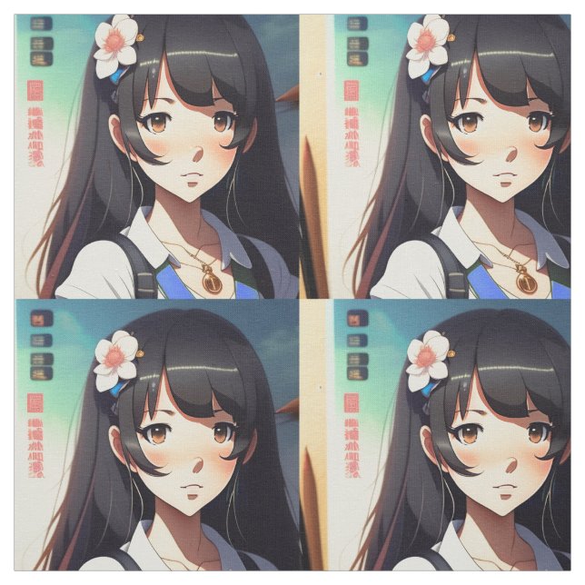 Cute Anime Girl Fabric (Swatch)
