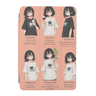 Cute Anime Girl Glasses & Cat T-Shirt Tri-Fold Tab iPad Mini Cover