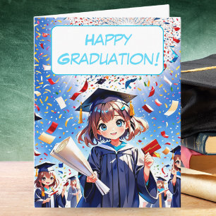 Cute Anime Girl Happy Graduation Card