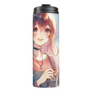 Cute Anime Girl Holding a Boba Tea Thermal Tumbler