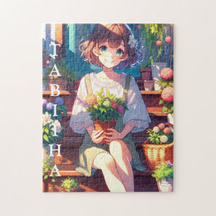 Cute Anime Girl holding a Plant Personalized Jigsaw Puzzle