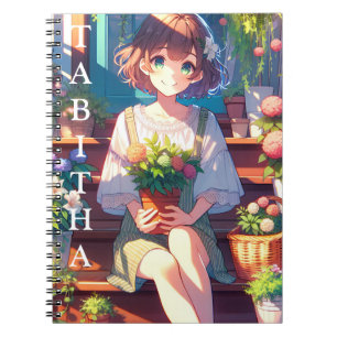 Cute Anime Girl holding a Plant Personalized Notebook