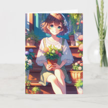 Cute Anime Girl holding a Plant Thinking About You
