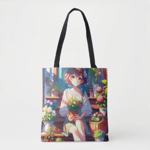 Cute Anime Girl holding a Plant  Tote Bag
