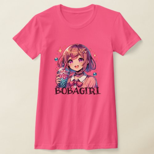 Cute Anime Girl Holding Bubble Tea T_Shirt
