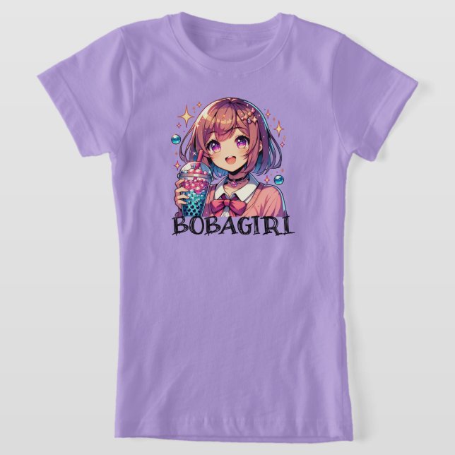 Cute Anime Girl Holding Bubble Tea T-Shirt (Laydown)