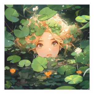 Cute Anime Girl in Pond Photo Print
