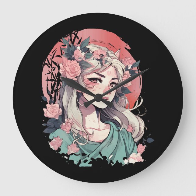 Cute Anime Girl Large Clock (Front)