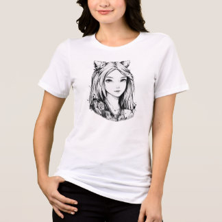 Cute Anime Girl Line Art Portrait Graphic T-Shirt Tri-Blend Shirt