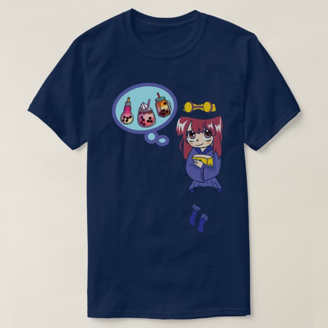 Cute Anime Girl Loves Boba Tea Milk Bubble Tea & B T-Shirt (Design Front)