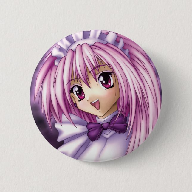 Cute Anime Girl Maid Pinback Button (Front)