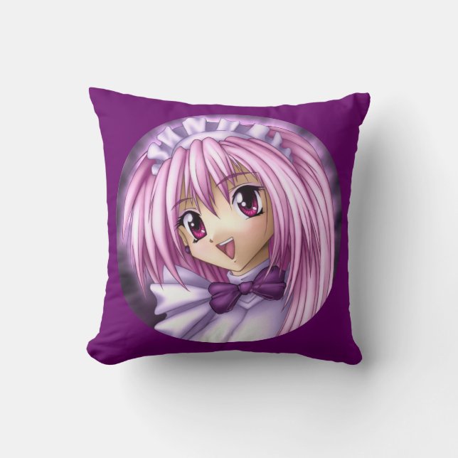 Cute Anime Girl Maid Throw Pillow (Front)