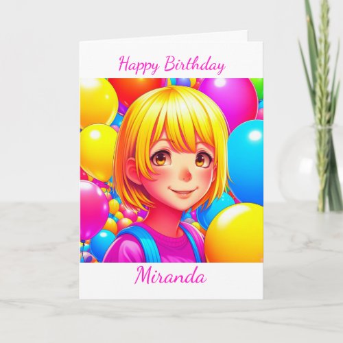 Cute Anime Girl Personalized Birthday   Card
