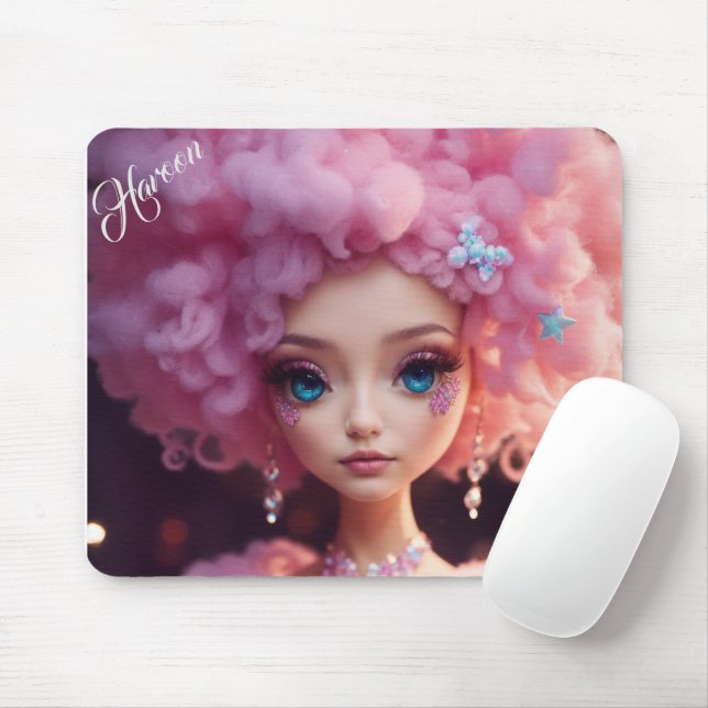 Cute Anime Girl Pink Hair Mouse Pad Gift (With Mouse)