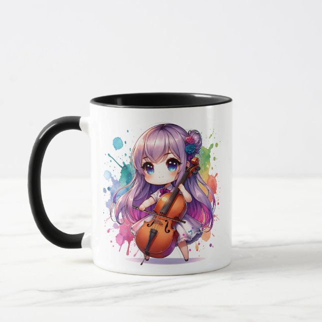 Cute Anime Girl Playing Cello Player Mug (Left)