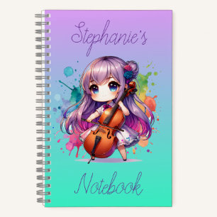 Cute Anime Girl Playing Cello Player Personalized Notebook
