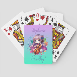 Cute Anime Girl Playing Cello Player Personalized Poker Cards