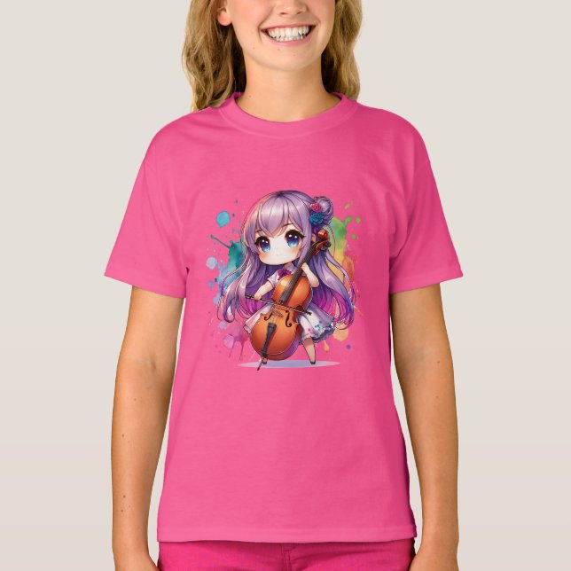 Cute Anime Girl Playing Cello Player   T-Shirt (Front)
