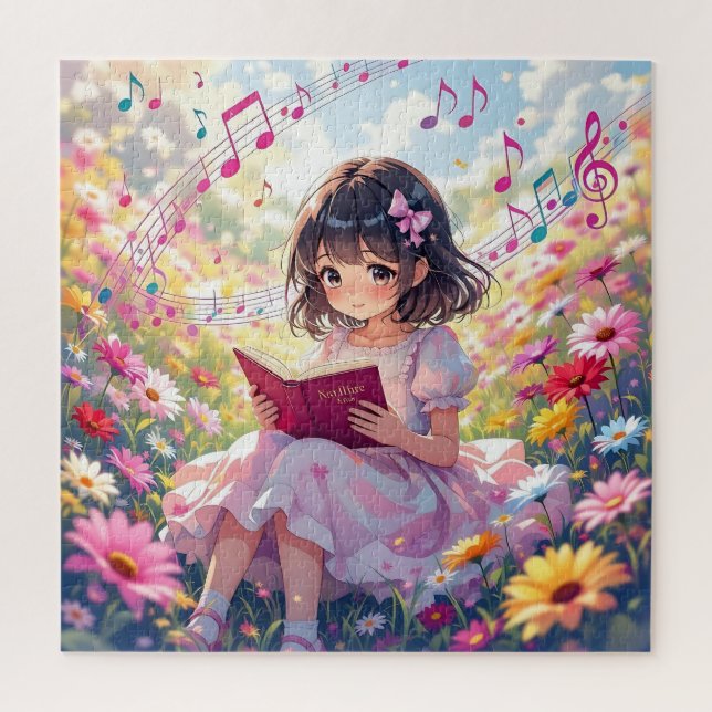 Cute Anime Girl Reading a Book Jigsaw Puzzle (Vertical)