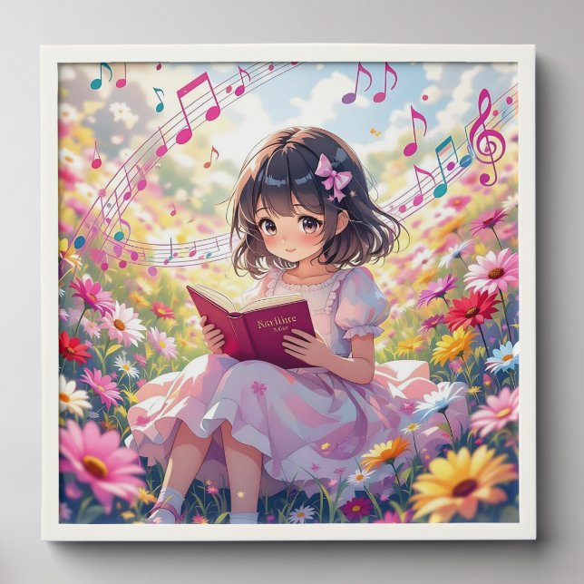 Cute Anime Girl Reading a Book Peel And Stick Photo Tile (Front Set)
