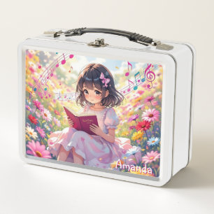 Cute Anime Girl Reading a Book Personalized Metal Lunch Box