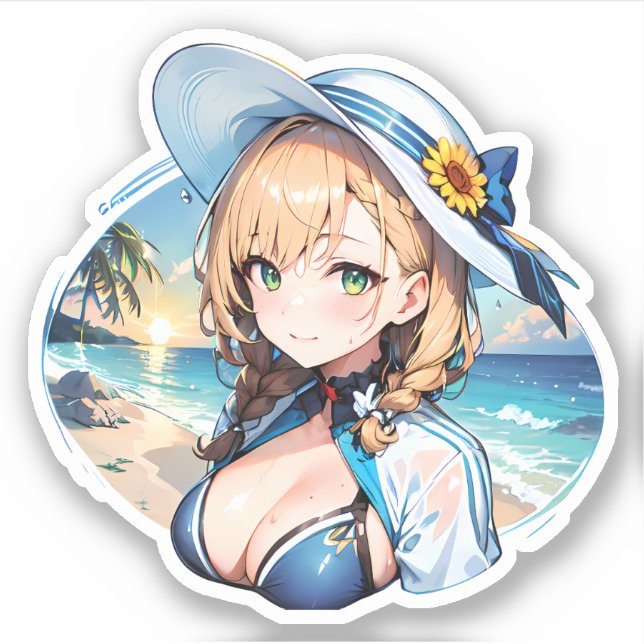 cute anime girl summer sticker (Front)