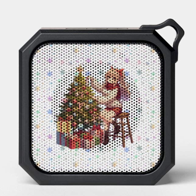 Cute Anime girl trimming the tree Bluetooth Speaker (Front)
