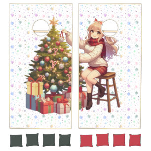 Cute Anime girl trimming the tree Cornhole Set