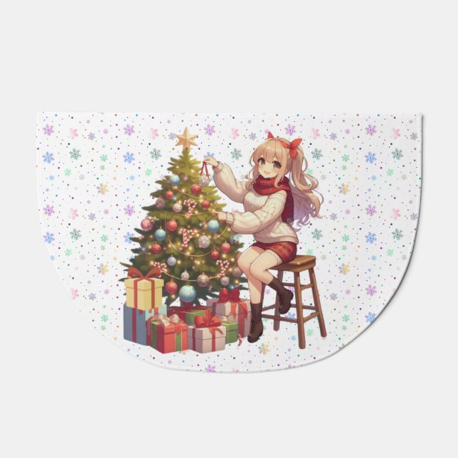 Cute Anime girl trimming the tree Doormat (Front)