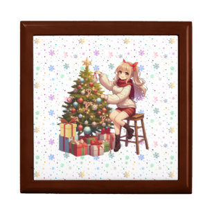 Cute Anime girl trimming the tree Gift Box