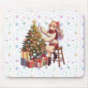 Cute Anime girl trimming the tree Mouse Pad