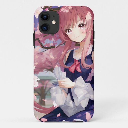 Cute Anime Girl Under A Cherry Blossom Tree iPhone 11 Case