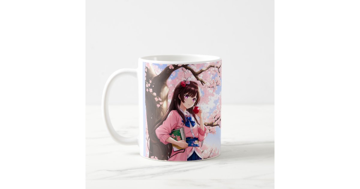 Cute Anime Girl Under A Cherry Blossom Tree Coffee Mug