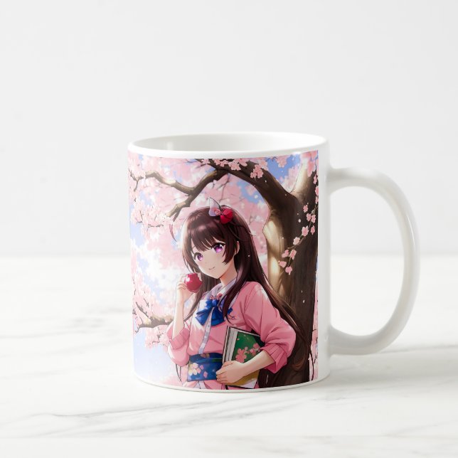 Cute Anime Girl Under A Cherry Blossom Tree Coffee Mug (Right)