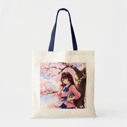 Cute Anime Girl Under A Cherry Blossom Tree Tote Bag