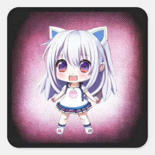 Cute Anime Girl with Cat Ears Headband Square Sticker