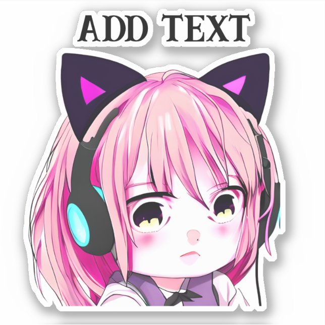 Cute Anime Girl with Cat Ears Sticker (Front)