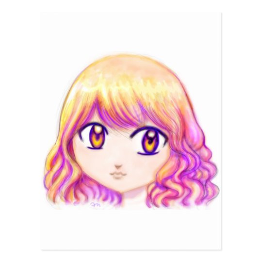 Cute Anime Girl With Colorful Hair Creative Manga Postcard