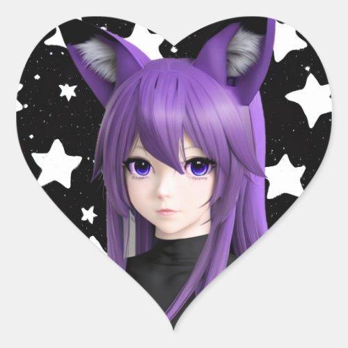 Cute Anime Girl with Fox Ears Heart Sticker