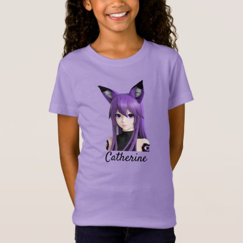 Cute Anime Girl with Fox Ears Personalized T_Shirt