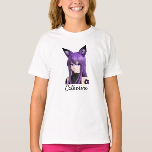 Cute Anime Girl with Fox Ears Personalized T_Shirt