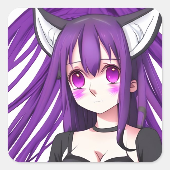Cute Anime Girl with Fox Ears Square Sticker (Front)