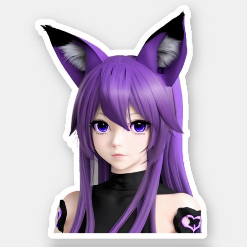 Cute Anime Girl with Fox Ears Sticker
