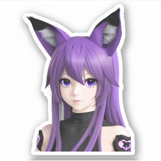Cute Anime Girl with Fox Ears Sticker (Front)