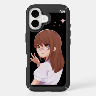 Cute Anime Girl with Glasses Phone Case - Brown