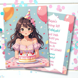 Cute Anime Girl's Birthday Party Invitation